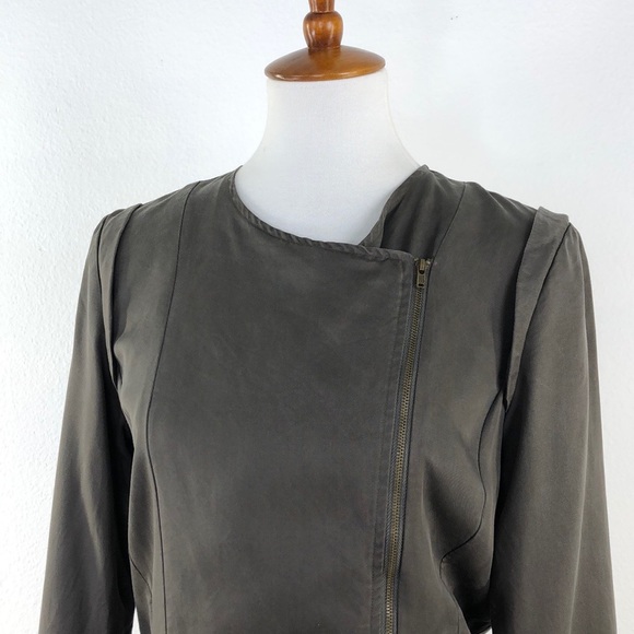 Astr Olive Size Zip Ruffle Shoulder Bomber Jacket - Picture 4 of 9